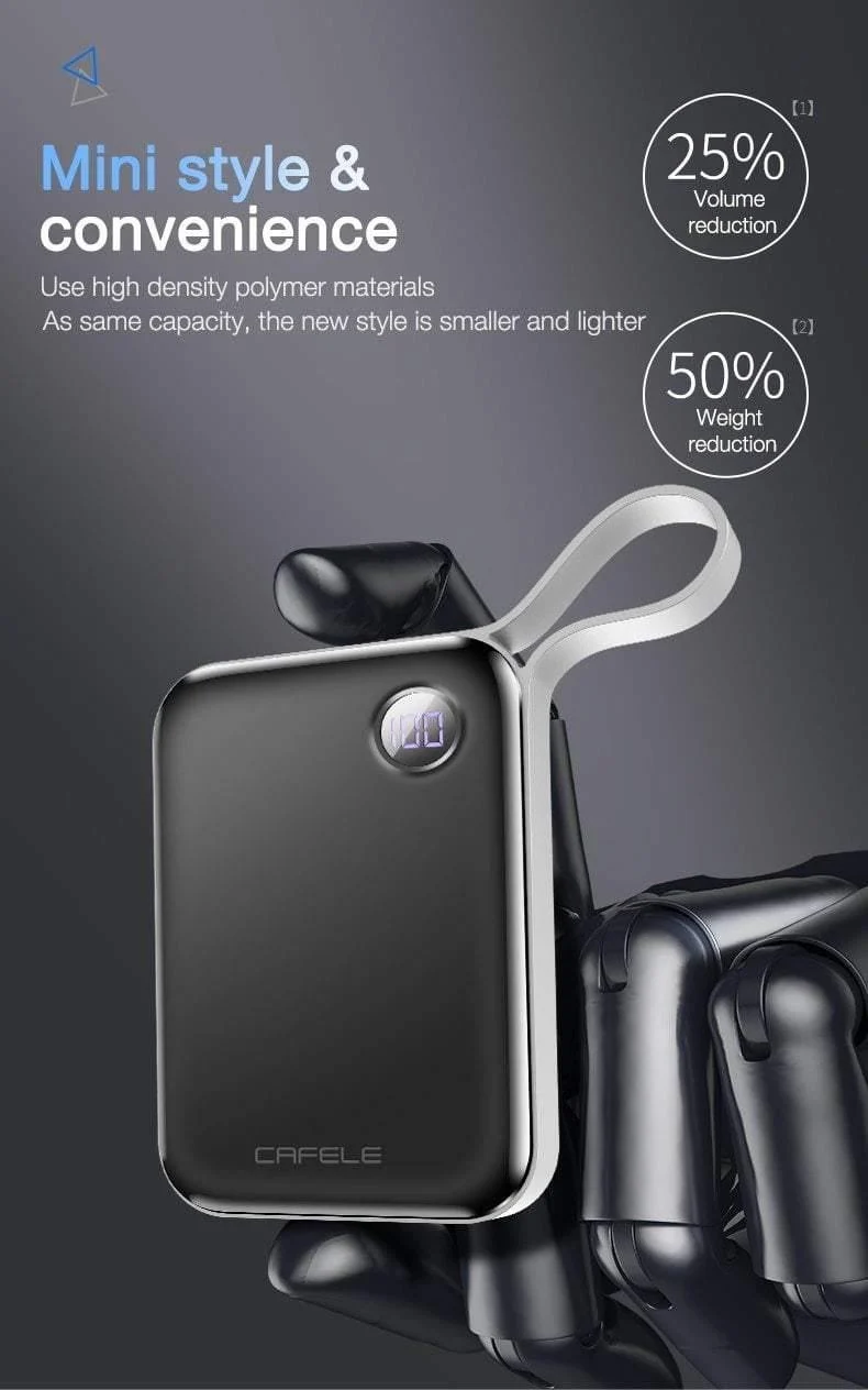 CAFELE 10000 mAh Powerbank, Dual-USB-Ausgang, externer Akku, Mikro- und Typ-C-Eingang, Powerbank, LED-Anzeige, 5 V, 2.1 A