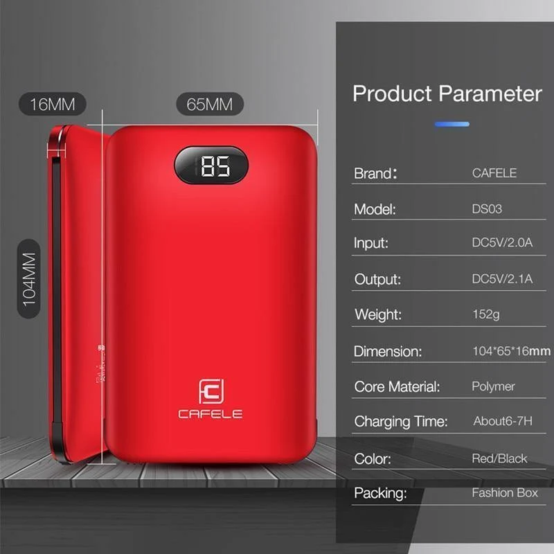 CAFELE 8000 mAh Dual USB Power Bank Eingebauter Ausgang Externer Akku Aufladen Für iPhone Samsung Huawei Xiaomi LED Display