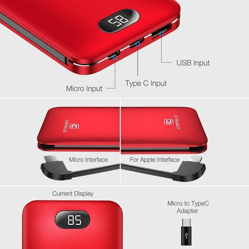 CAFELE 8000 mAh Dual USB Power Bank Eingebauter Ausgang Externer Akku Aufladen Für iPhone Samsung Huawei Xiaomi LED Display