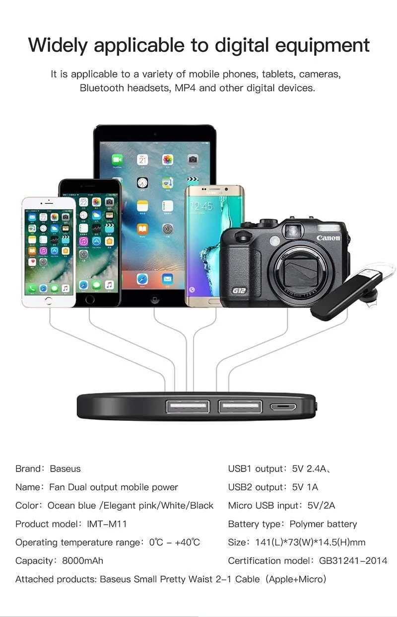 Baseus 8000 mAh Power Bank Dual USB Ausgang schnelle Ladung Tragbare Externe Batterie Aufladen Für iphone X 7 samsung S9 huawei xiaomi