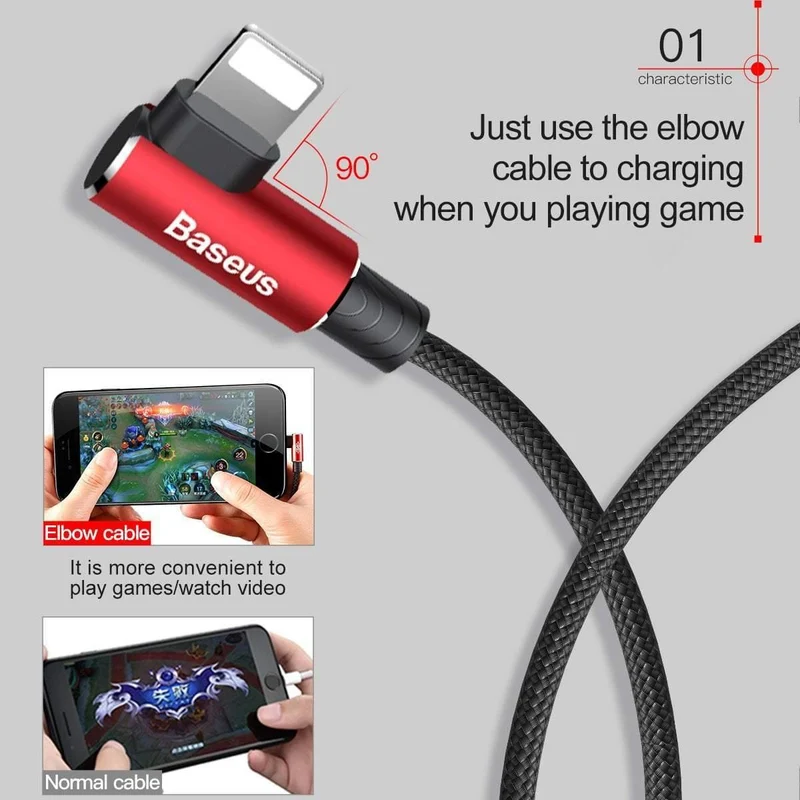 Baseus 90-Grad-USB-Kabel für iPhone 5 6 6S 7 8 Schnellladekabel für iPad USB-Ladekabel L-Typ-Handy-Datenkabel