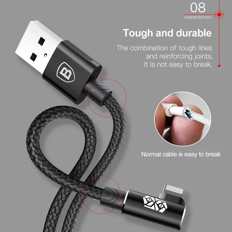 Baseus 90-Grad-USB-Kabel für iPhone 5 6 6S 7 8 Schnellladekabel für iPad USB-Ladekabel L-Typ-Handy-Datenkabel