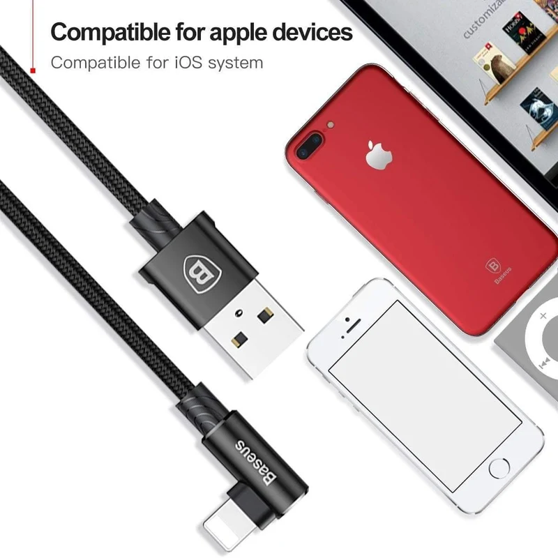 Baseus 90-Grad-USB-Kabel für iPhone 5 6 6S 7 8 Schnellladekabel für iPad USB-Ladekabel L-Typ-Handy-Datenkabel