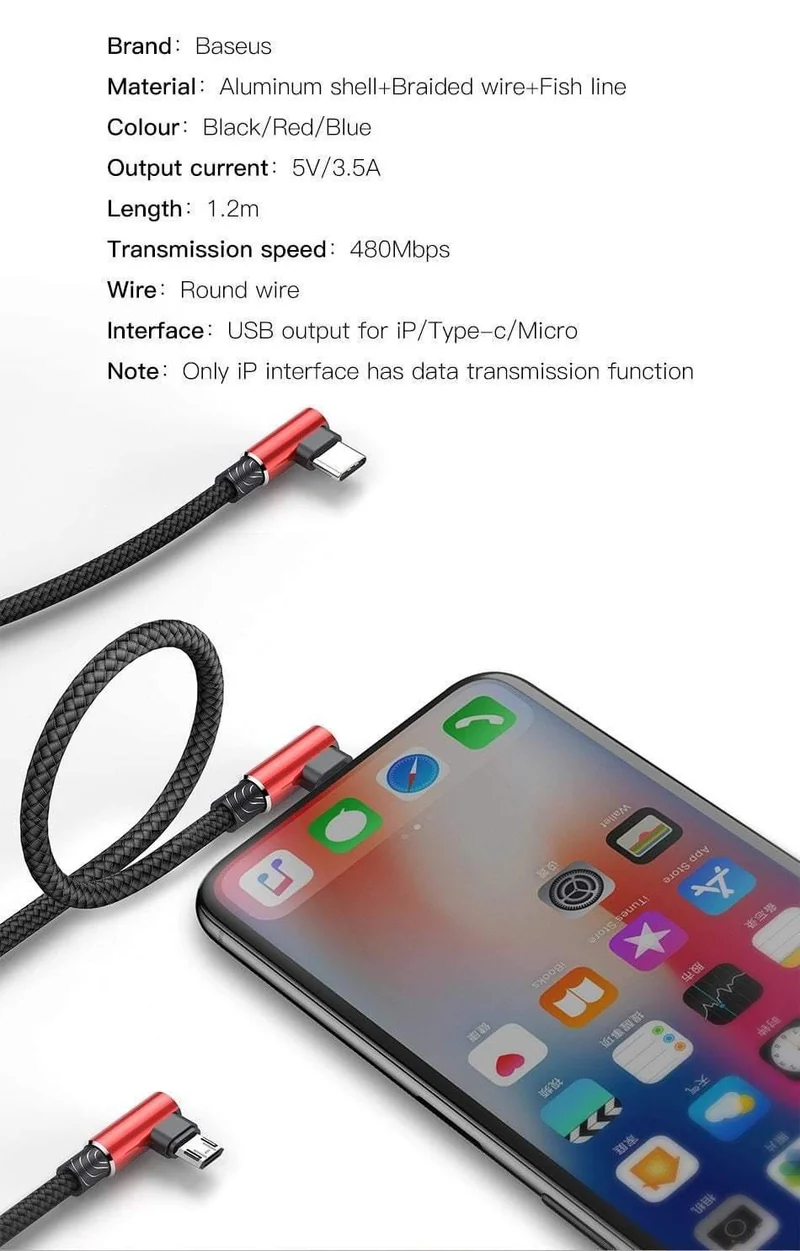 Baseus 3-in-1-Micro-USB-Typ-C-Kabel für USB-C-Handy, Typ-C-Kabel für Samsung Galaxy S9, S8 Plus, Ladekabel für iPhone