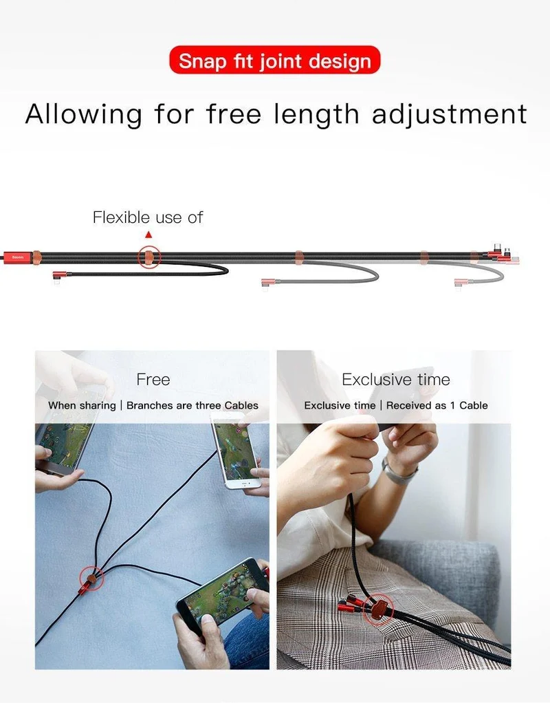 Baseus 3-in-1-Micro-USB-Typ-C-Kabel für USB-C-Handy, Typ-C-Kabel für Samsung Galaxy S9, S8 Plus, Ladekabel für iPhone