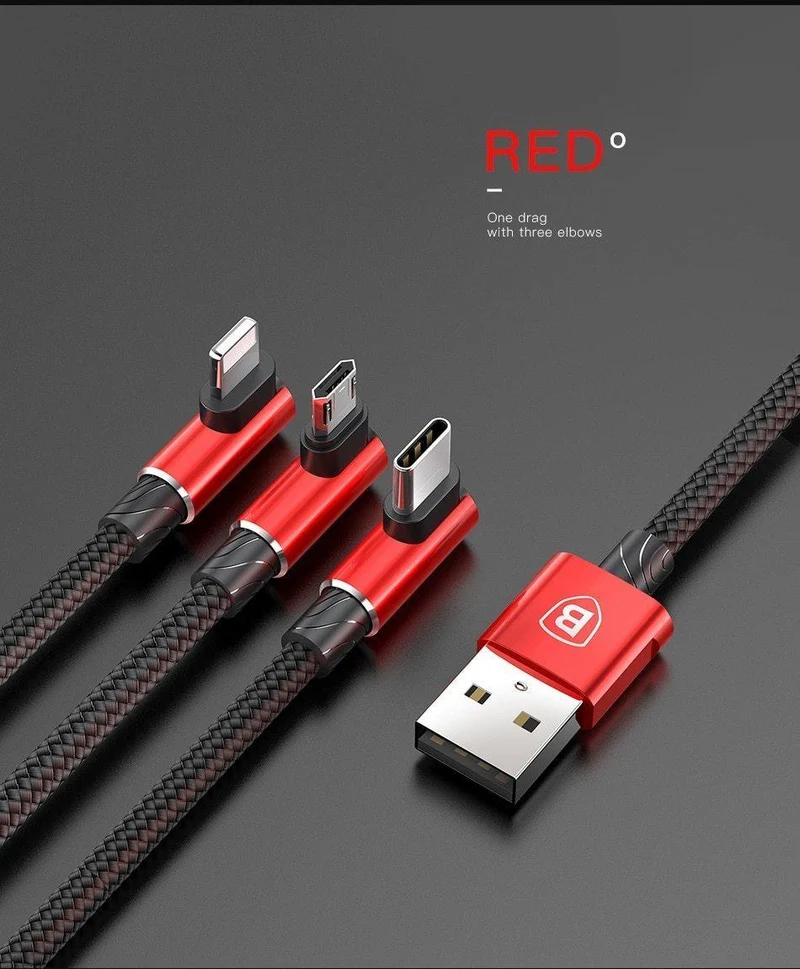 Baseus 3-in-1-Micro-USB-Typ-C-Kabel für USB-C-Handy, Typ-C-Kabel für Samsung Galaxy S9, S8 Plus, Ladekabel für iPhone