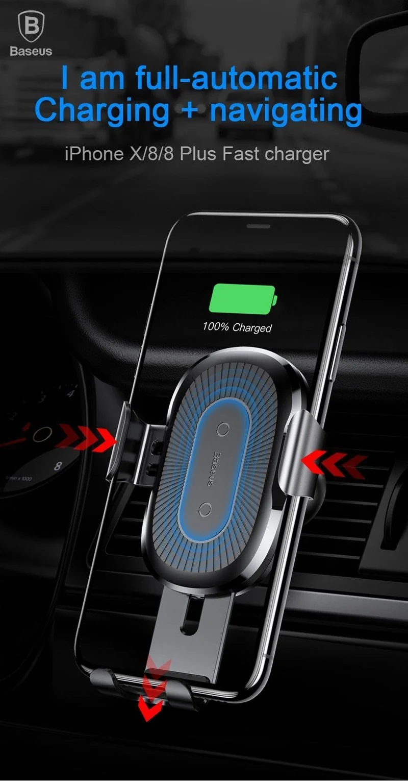 Baseus Qi Auto-Wireless-Ladegerät für iPhone 8 X XS Max XR Samsung Handy-Ladegerät 10W schnelles kabelloses Auto-Ladehalterung