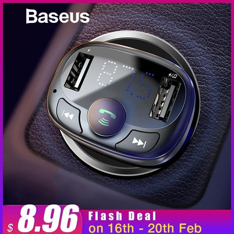 Baseus Autoladegerät für iPhone Handy Freisprecheinrichtung FM Transmitter Bluetooth Car Kit LCD MP3 Player Dual USB Autotelefonladegerät