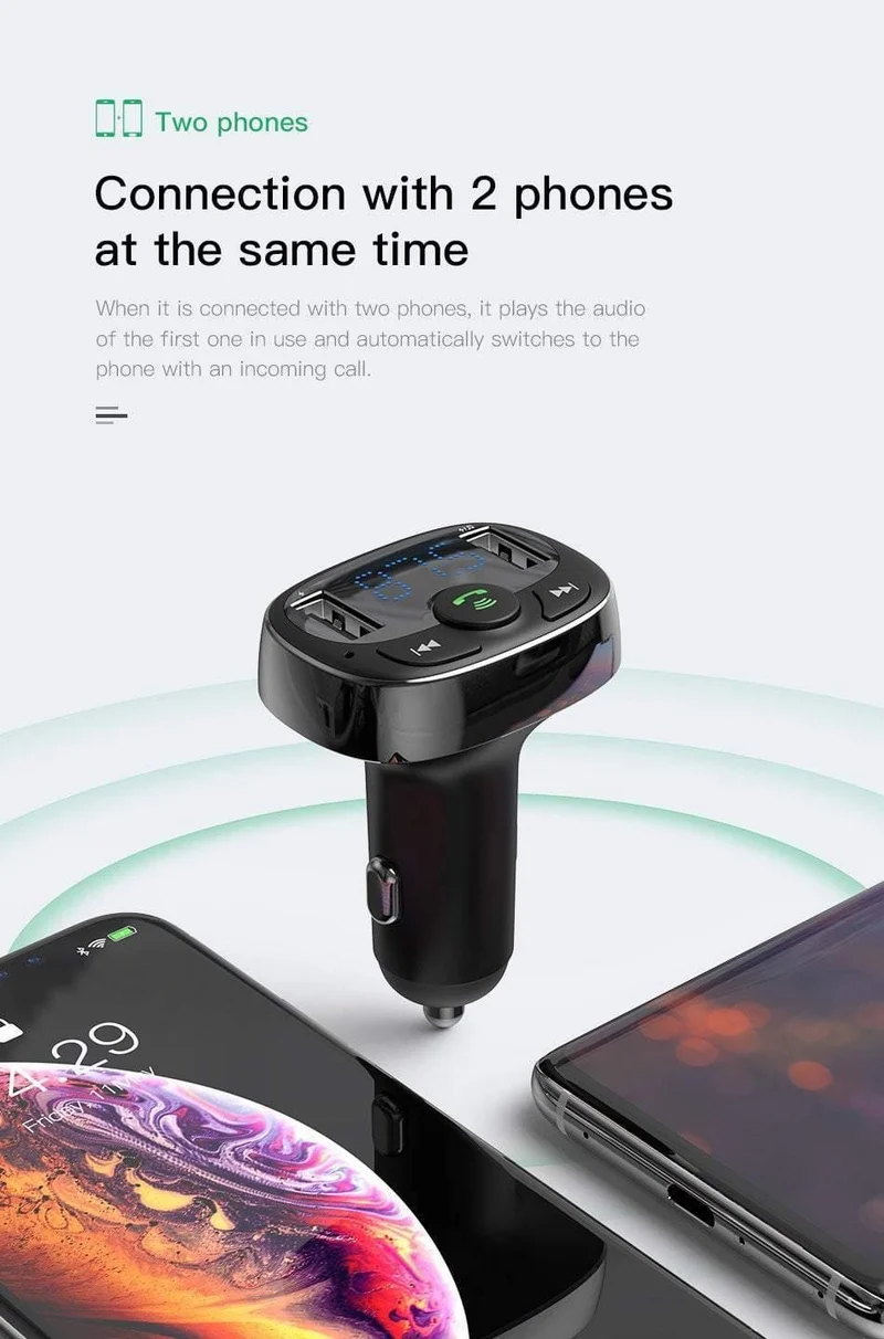 Baseus Autoladegerät für iPhone Handy Freisprecheinrichtung FM Transmitter Bluetooth Car Kit LCD MP3 Player Dual USB Autotelefonladegerät