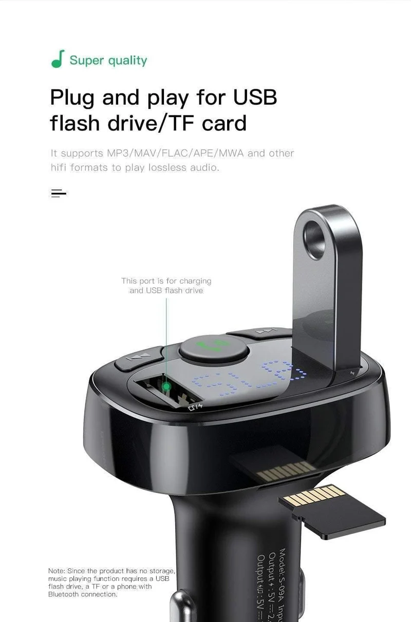 Baseus Autoladegerät für iPhone Handy Freisprecheinrichtung FM Transmitter Bluetooth Car Kit LCD MP3 Player Dual USB Autotelefonladegerät