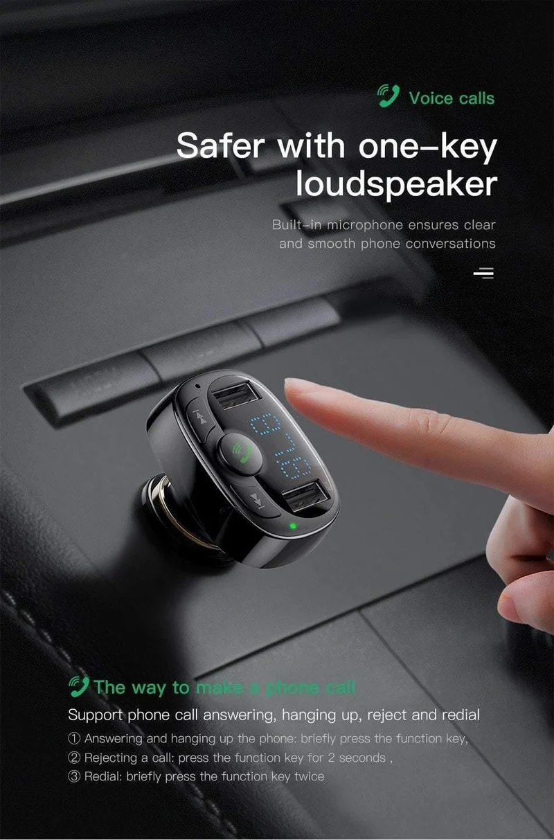 Baseus Autoladegerät für iPhone Handy Freisprecheinrichtung FM Transmitter Bluetooth Car Kit LCD MP3 Player Dual USB Autotelefonladegerät