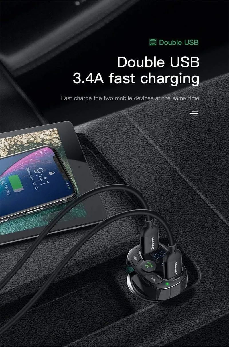 Baseus Autoladegerät für iPhone Handy Freisprecheinrichtung FM Transmitter Bluetooth Car Kit LCD MP3 Player Dual USB Autotelefonladegerät