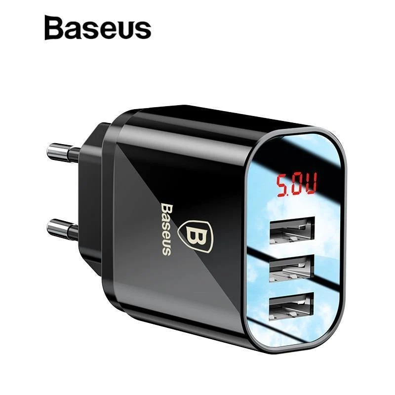 LED-Anzeige 3 USB-Ladegerät, Baseus-Handy-USB-Ladegerät, Schnelllade-Wandladegerät für iPhone, Samsung, Xiaomi, 3.4 A Max-Ladegerät