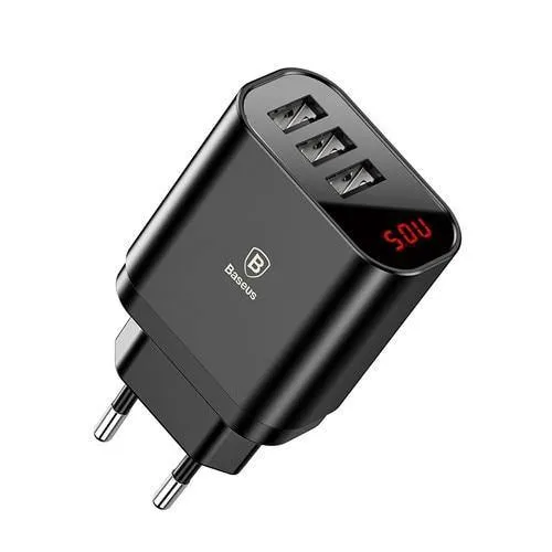 LED-Anzeige 3 USB-Ladegerät, Baseus-Handy-USB-Ladegerät, Schnelllade-Wandladegerät für iPhone, Samsung, Xiaomi, 3.4 A Max-Ladegerät