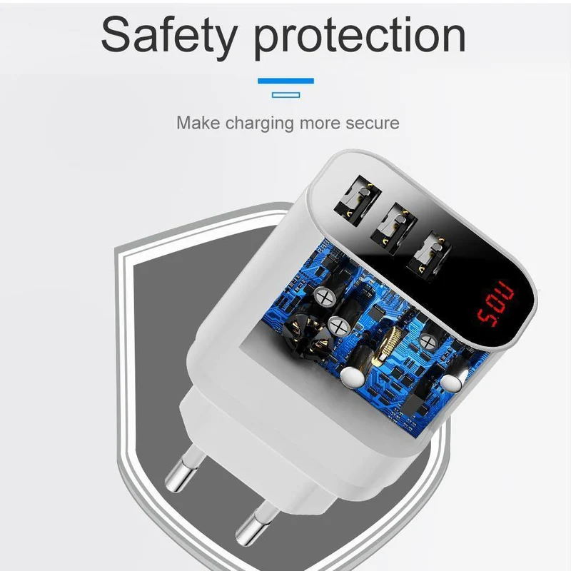 LED-Anzeige 3 USB-Ladegerät, Baseus-Handy-USB-Ladegerät, Schnelllade-Wandladegerät für iPhone, Samsung, Xiaomi, 3.4 A Max-Ladegerät