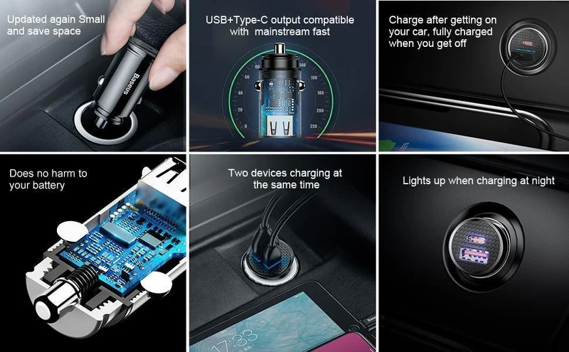 Baseus 30W Quick Charge 4.0 3.0 Autoladegerät für Samsung Huawei Supercharge SCP USB Typ C PD 3.0 Schnelllade-Autotelefonladegerät