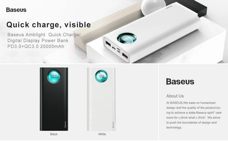 Baseus 20000mAh Power Bank Für iPhone Samsung Huawei Typ C PD Schnellladung + Schnellladung 3.0 USB Powerbank Externer Akku