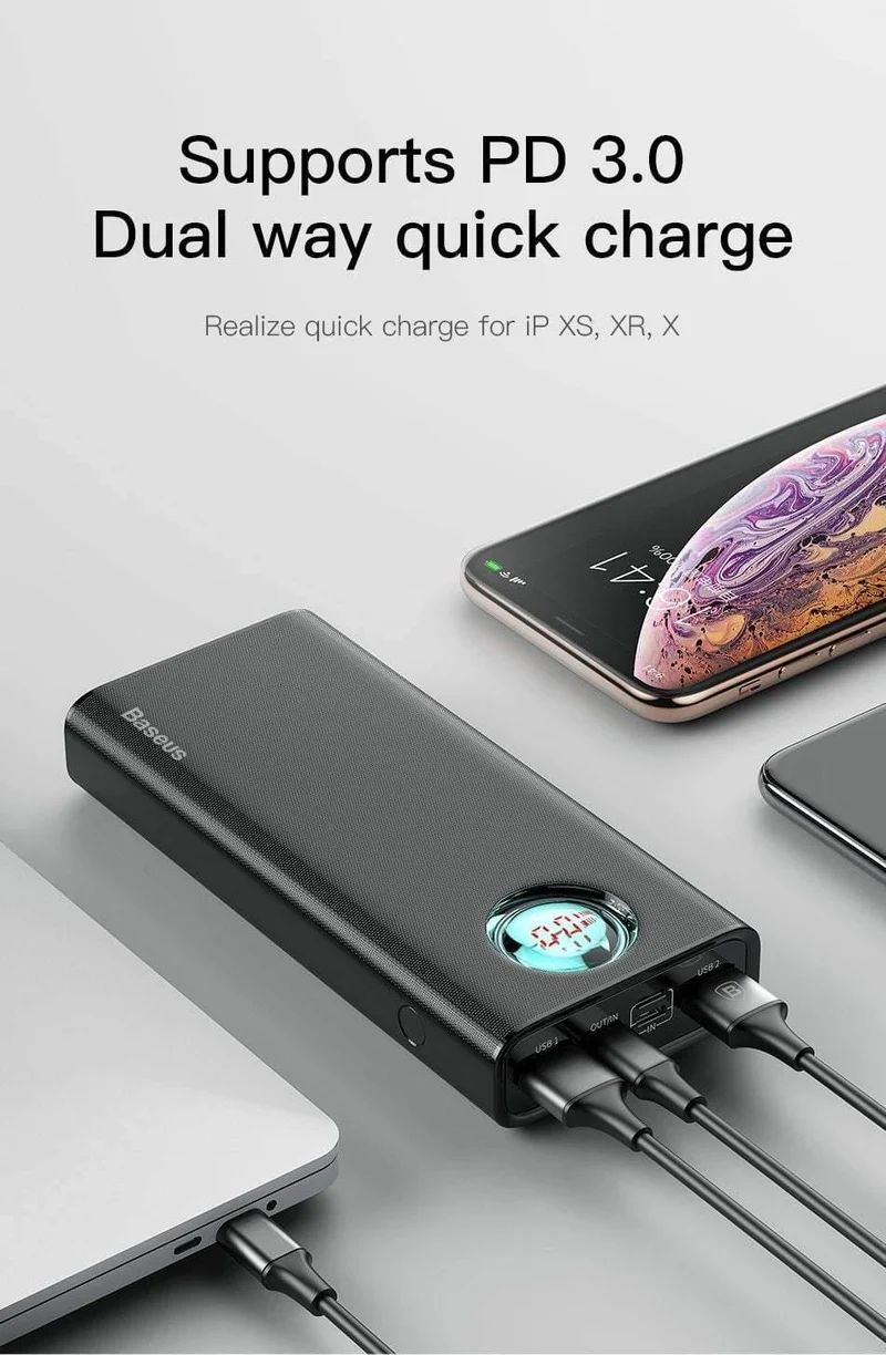 Baseus 20000mAh Power Bank Für iPhone Samsung Huawei Typ C PD Schnellladung + Schnellladung 3.0 USB Powerbank Externer Akku