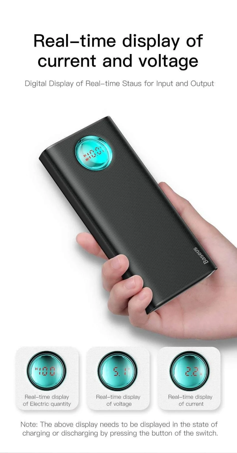 Baseus 20000mAh Power Bank Für iPhone Samsung Huawei Typ C PD Schnellladung + Schnellladung 3.0 USB Powerbank Externer Akku