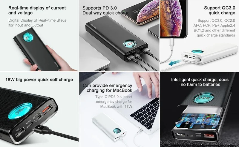 Baseus 20000mAh Power Bank Für iPhone Samsung Huawei Typ C PD Schnellladung + Schnellladung 3.0 USB Powerbank Externer Akku