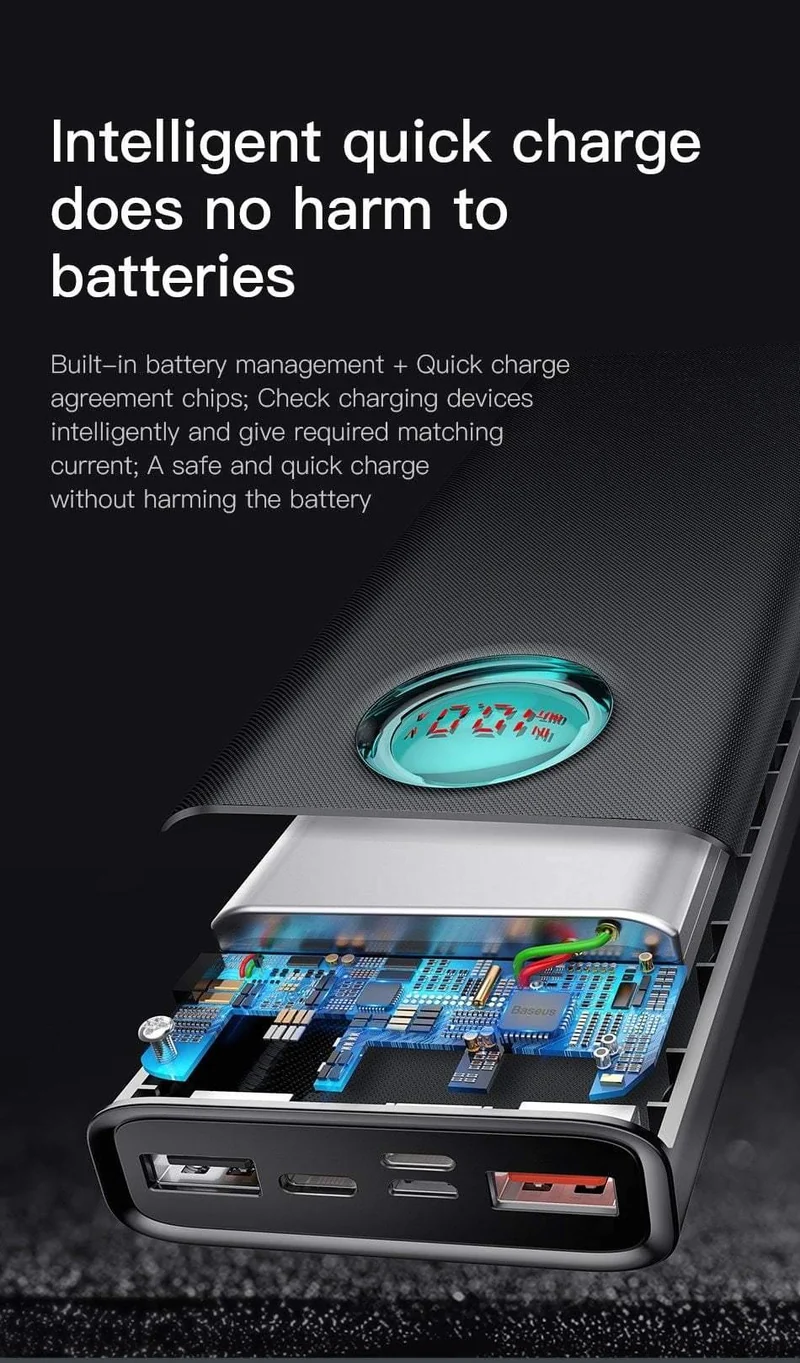 Baseus 20000mAh Power Bank Für iPhone Samsung Huawei Typ C PD Schnellladung + Schnellladung 3.0 USB Powerbank Externer Akku