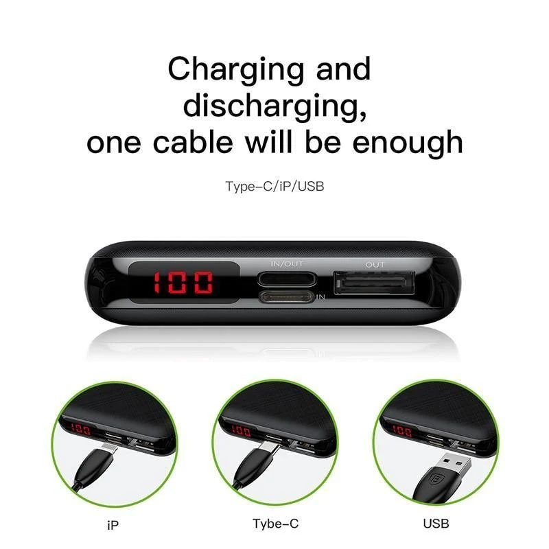 Baseus 10000mAh USB PD 3A Schnellladestrombank für iPhone Xs Xs Max USB-Ladestrombank für Samasung Xiaomi Huawei Bank