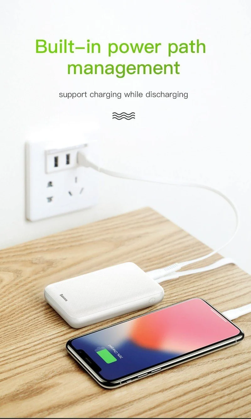 Baseus 10000mAh USB PD 3A Schnellladestrombank für iPhone Xs Xs Max USB-Ladestrombank für Samasung Xiaomi Huawei Bank