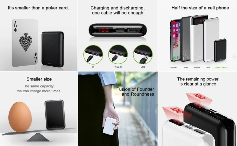 Baseus 10000mAh USB PD 3A Schnellladestrombank für iPhone Xs Xs Max USB-Ladestrombank für Samasung Xiaomi Huawei Bank