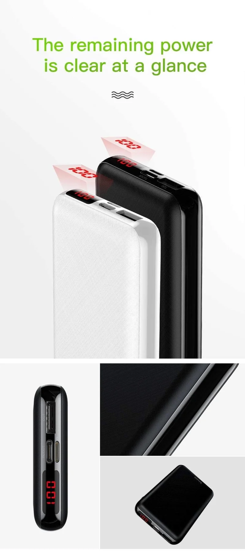 Baseus 10000mAh USB PD 3A Schnellladestrombank für iPhone Xs Xs Max USB-Ladestrombank für Samasung Xiaomi Huawei Bank