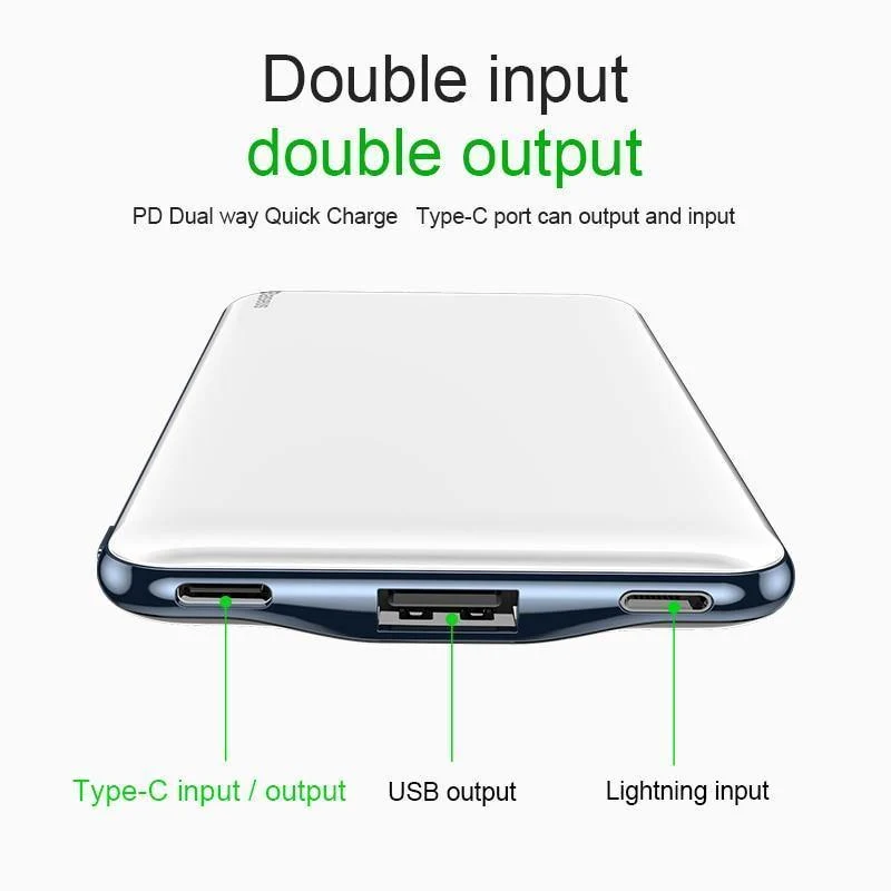 Baseus USB PD Schnelllade-Powerbank für iPhone Xs Xs Max XR 2018 X 8 8 Plus Powerbank 3A Schnelllade-USB-Typ-C-Powerbank