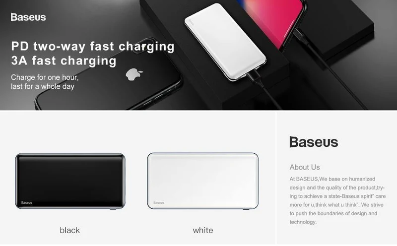 Baseus USB PD Schnelllade-Powerbank für iPhone Xs Xs Max XR 2018 X 8 8 Plus Powerbank 3A Schnelllade-USB-Typ-C-Powerbank