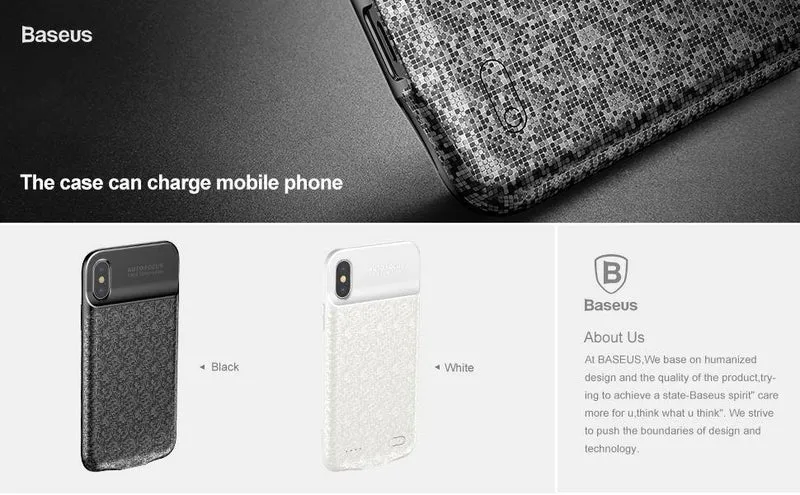 Baseus 3500mAh Akkuhülle für iPhone X Power Bank Ladehülle Tragbare dünne Powerbank Akkuladegerät Hülle für iPhone X
