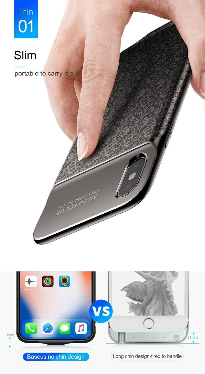 Baseus 3500mAh Akkuhülle für iPhone X Power Bank Ladehülle Tragbare dünne Powerbank Akkuladegerät Hülle für iPhone X