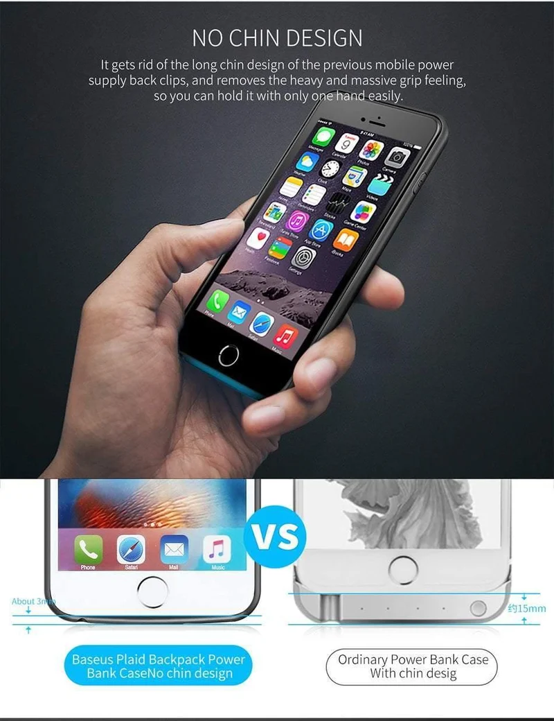 Baseus 2500mAh/3650mAn Batterieladegerätegehäuse für iPhone 6 6s Backup-Batteriegehäuse für iPhone 6 Plus 6s Plus Power Bank-Gehäuseabdeckung