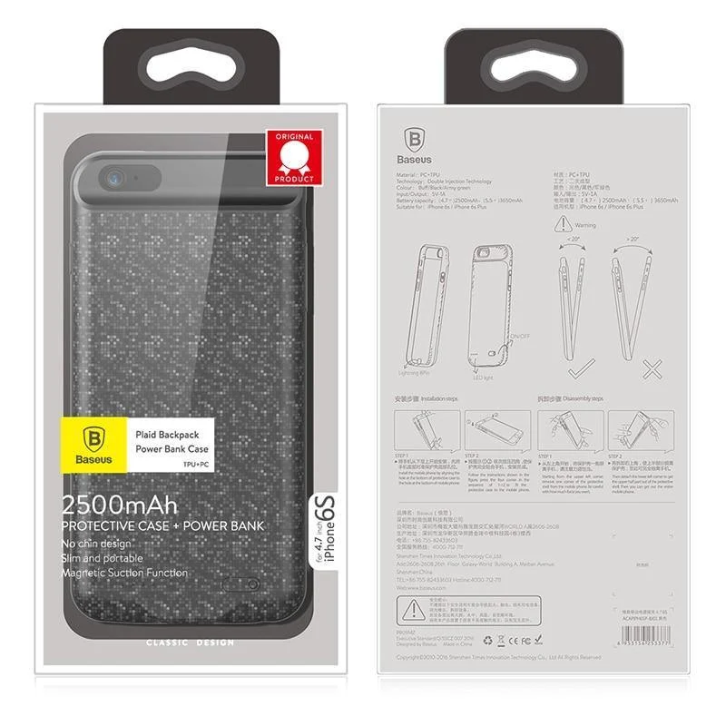 Baseus 2500mAh/3650mAn Batterieladegerätegehäuse für iPhone 6 6s Backup-Batteriegehäuse für iPhone 6 Plus 6s Plus Power Bank-Gehäuseabdeckung