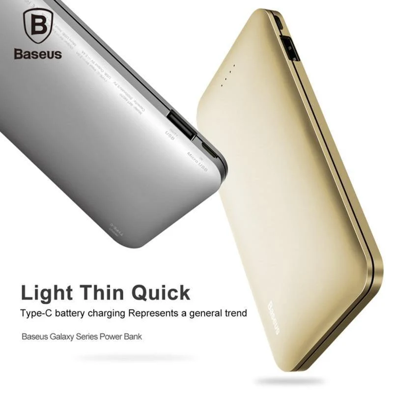 Baseus 5000mAh Power Bank Dual USB-Eingang schnelles Aufladen Tragbares externes Akku-Ladegerät für iPhone 7 Samsung S8 Huawei Xiaomi