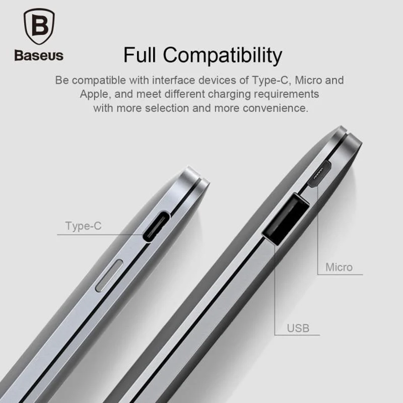 Baseus 5000mAh Power Bank Dual USB-Eingang schnelles Aufladen Tragbares externes Akku-Ladegerät für iPhone 7 Samsung S8 Huawei Xiaomi