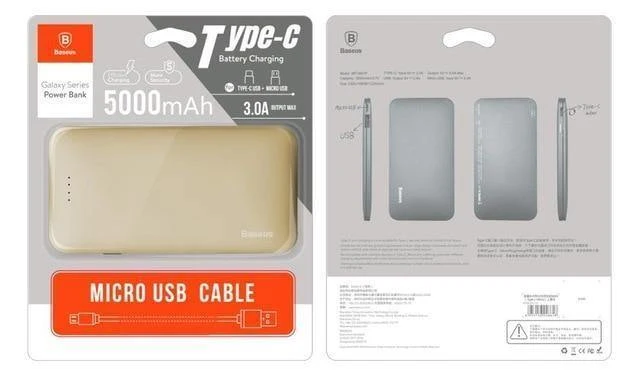 Baseus 5000mAh Power Bank Dual USB-Eingang schnelles Aufladen Tragbares externes Akku-Ladegerät für iPhone 7 Samsung S8 Huawei Xiaomi