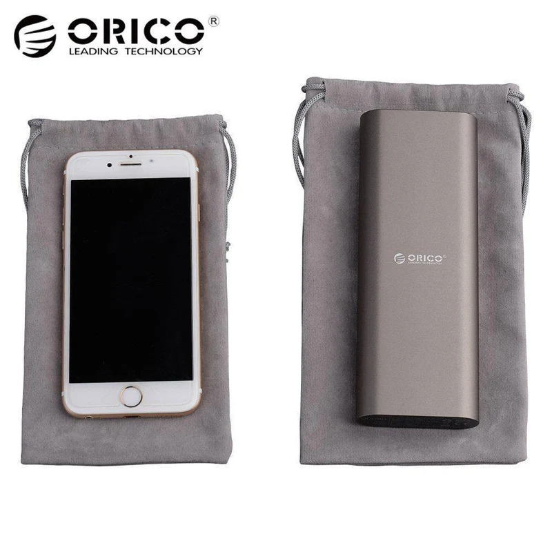 ORICO Telefonaufbewahrung, Samtbeutel, Aufbewahrung für Kopfhörer/USB-Ladegerät/USB-Kabel/Powerbank/Telefon und mehr, Farbe: Grau