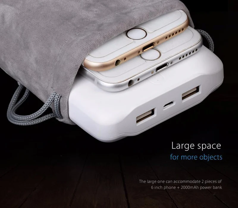 ORICO Telefonaufbewahrung, Samtbeutel, Aufbewahrung für Kopfhörer/USB-Ladegerät/USB-Kabel/Powerbank/Telefon und mehr, Farbe: Grau