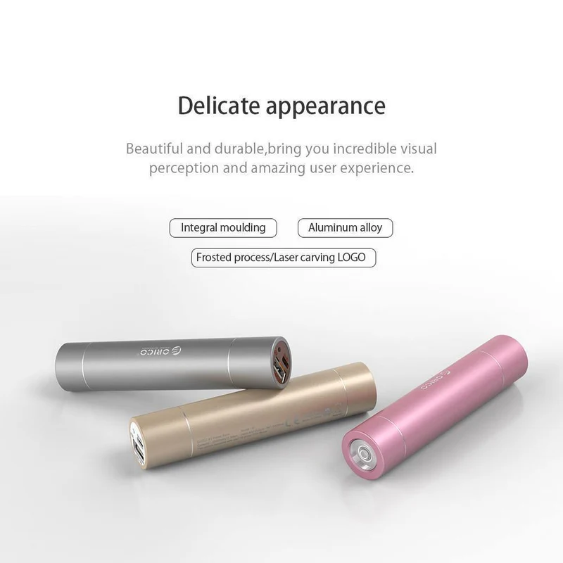 ORICO 2600 mAh Externer Akku 5 V 1.5 A Aluminium Power Bank mit SOS-Taschenlampe Tragbar Silber/Gold/Pink