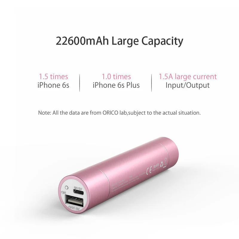 ORICO 2600 mAh Externer Akku 5 V 1.5 A Aluminium Power Bank mit SOS-Taschenlampe Tragbar Silber/Gold/Pink