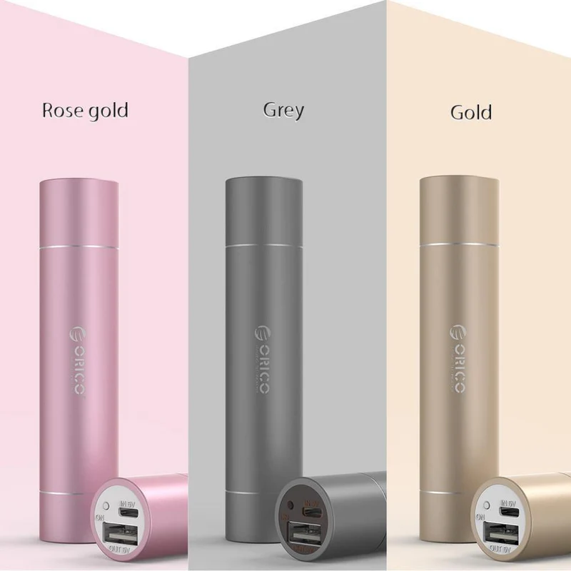 ORICO 2600 mAh Externer Akku 5 V 1.5 A Aluminium Power Bank mit SOS-Taschenlampe Tragbar Silber/Gold/Pink