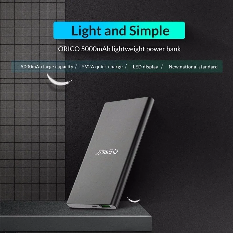 ORICO Schnellladestrombank 5000mAh USB LED Powerbank Externes Ladegerät für Mobiltelefone Tablets Poverbank für Xiaomi