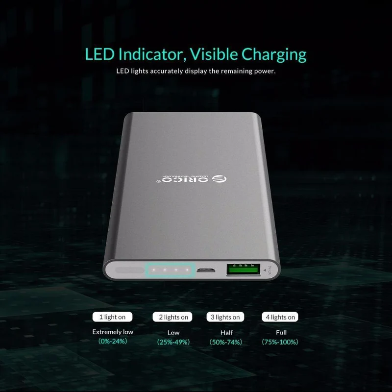 ORICO Schnellladestrombank 5000mAh USB LED Powerbank Externes Ladegerät für Mobiltelefone Tablets Poverbank für Xiaomi