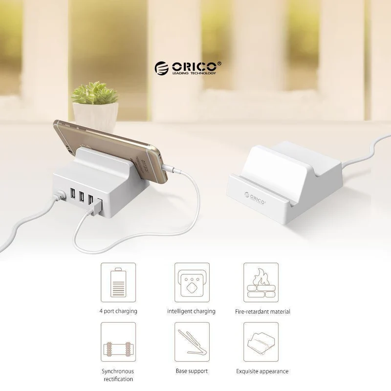 USB Ladegerät Halter ORICO 4 Ports Desktop Smart Ladegerät mit Handy / Tablet Halterung für Samsung iphone Power Bank - (CHK-4U)