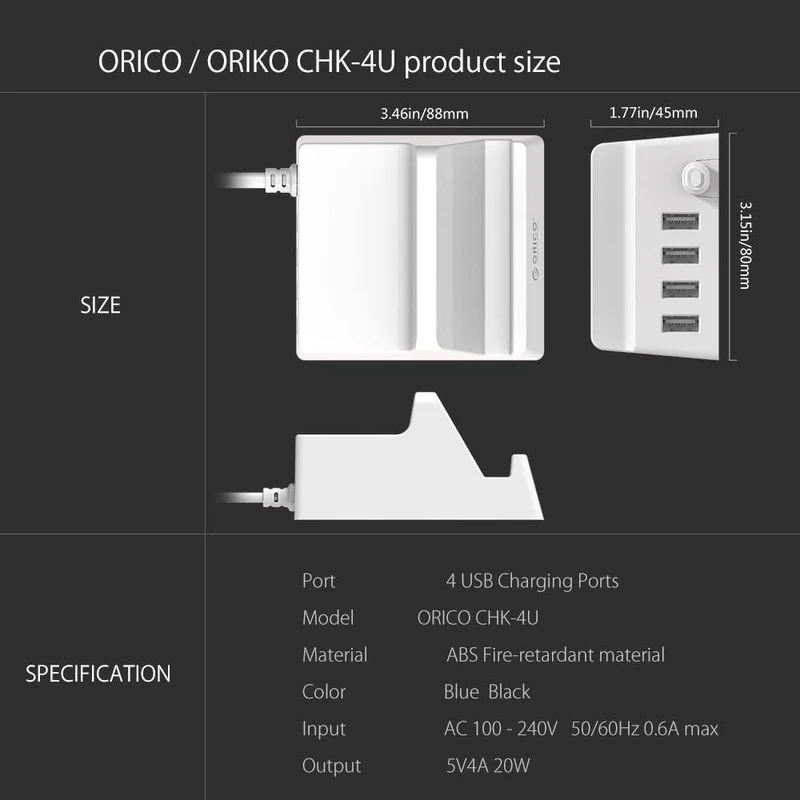 USB Ladegerät Halter ORICO 4 Ports Desktop Smart Ladegerät mit Handy / Tablet Halterung für Samsung iphone Power Bank - (CHK-4U)