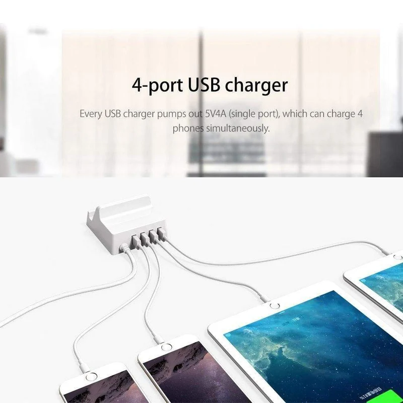 USB Ladegerät Halter ORICO 4 Ports Desktop Smart Ladegerät mit Handy / Tablet Halterung für Samsung iphone Power Bank - (CHK-4U)