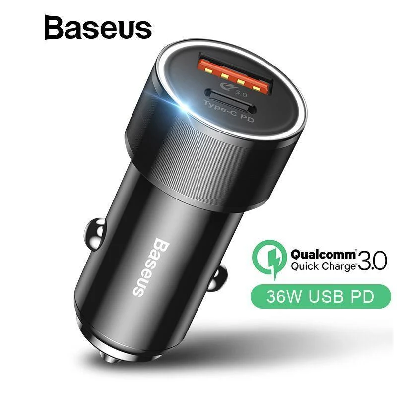 Baseus Schnelles Autotelefonladegerät für iPhone USB Typ C PD Quick Charge 3.0 QC3.0 Autoladegerät für Samsung S9 Xiaomi Mi8 Autoladegerät