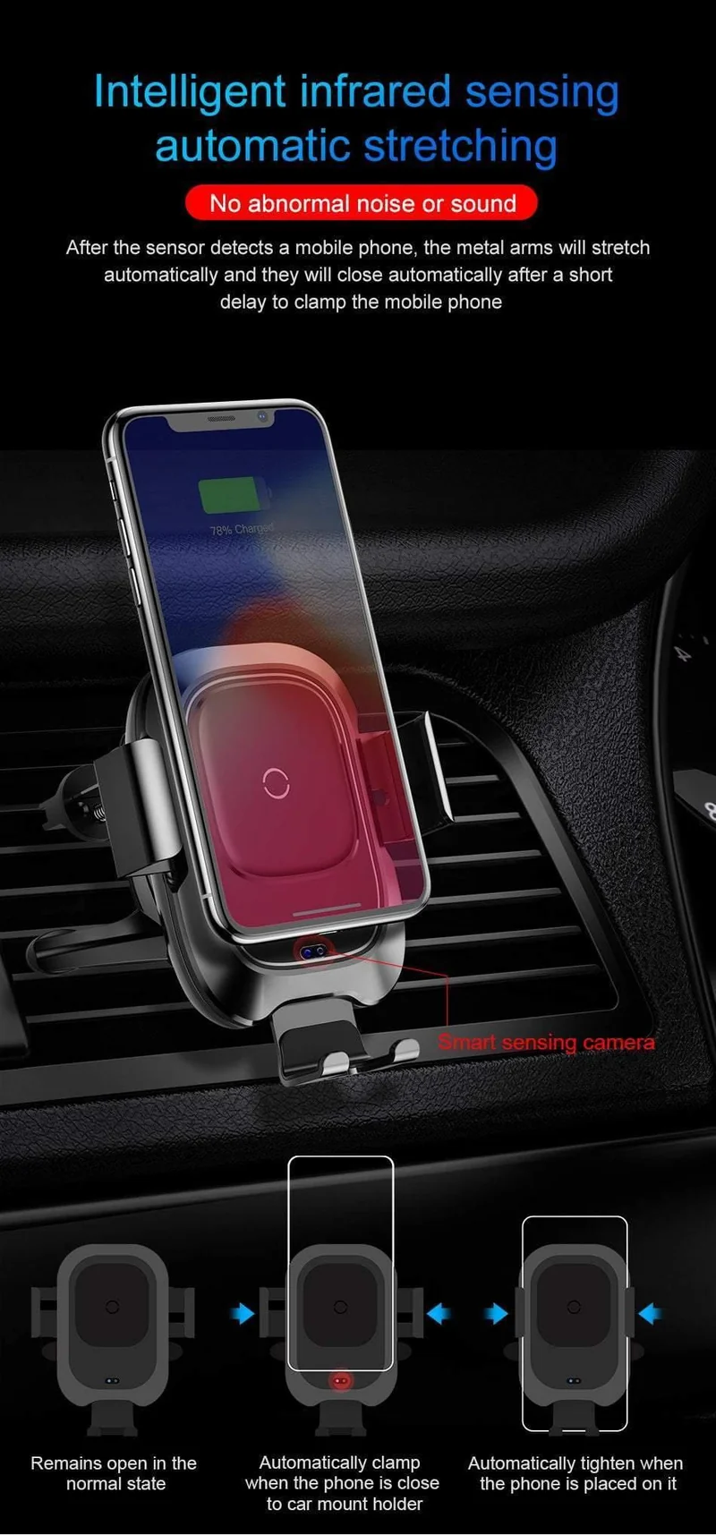 Baseus Qi Auto-Drahtlosladegerät für iPhone X XS Max Samsung Intelligenter Infrarotsensor Schnelles kabelloses Laden Autotelefonladegerät